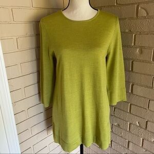 J. Jill Green Merino Wool Washable Long Sleeve Sweater Tunic Top Buttons Small